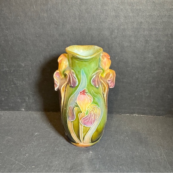Numbered Decorative MAJOLICA Art Nouveau Iris Floral Vase [Item 0260]